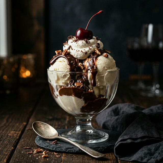 Hot fudge sundae at Cardinal Drive In